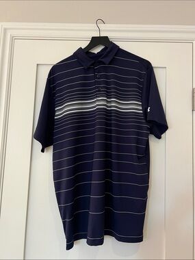 Under Armour Men's Navy Polo with White Striped Chest